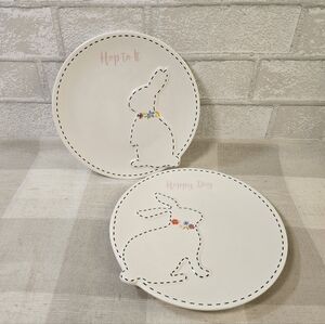 Cute Stitch Bunny Rabbit Easter Ceramic Salad Plates Set Of 2